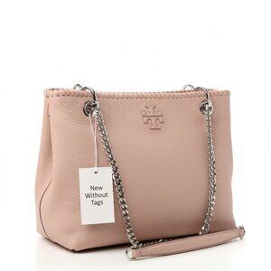 Tory Burch Marion Slouchy Tote Pale Pink Pebbled Leather Chain Strap NWOT Medium